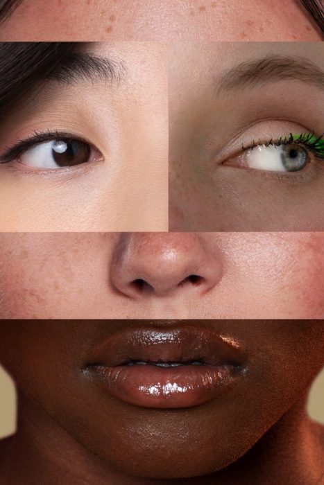faccia con diverse caratteristiche e colori di pelle