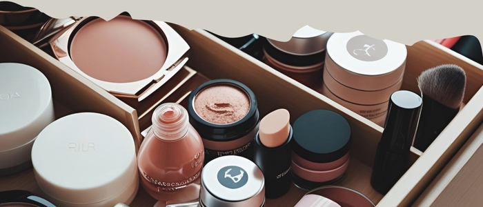 cassetto pieno di cosmetici
