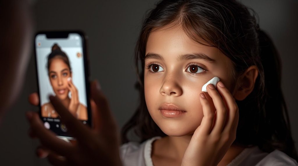 bambina che vuole imitare influencer beauty, fenomeno Sephora kids